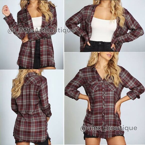 Windsor Fray Plaid Top(K018) -Size M for Women - Picture 1 of 5
